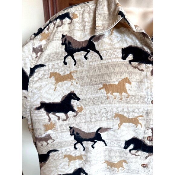 Vtg Bit & Bridle Ladies L Corduroy Shirt Horse Print Button-Up Western Ranch - Picture 6 of 9